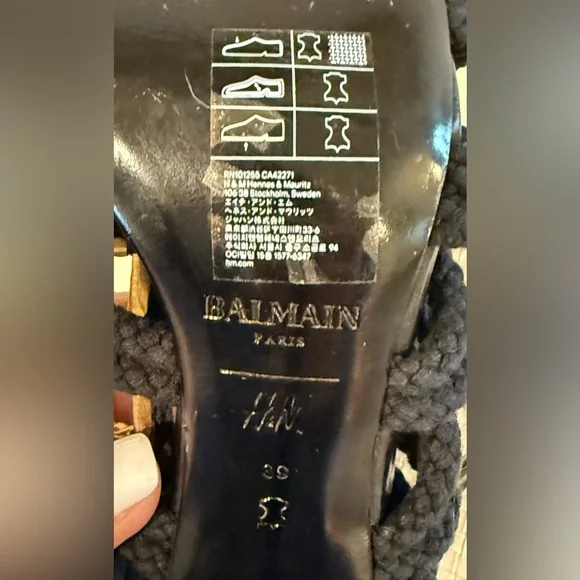NEW WITH TAGS BALMAIN X H&M Black and Gold Rope Heels - Size 39 - Picture 9 of 16